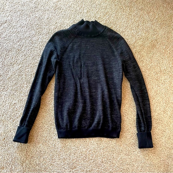 lululemon athletica Sweaters - Lululemon women’s turtleneck mock neck knit sweater black silver metallic 2